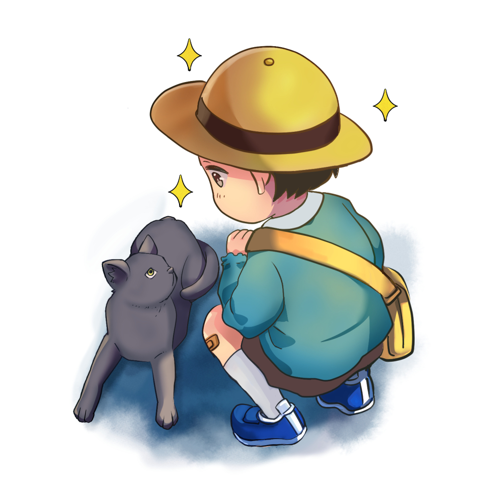 帽子をかぶった子どもと猫のオリジナルイラスト